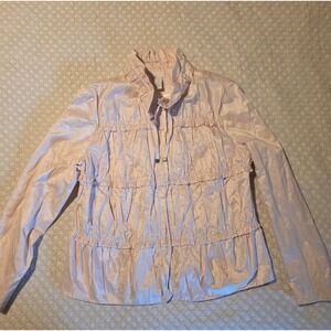 Chico's Ruffle Peplum Jacket Women 1 M Pink Excellent Metallic Zip Windbreaker